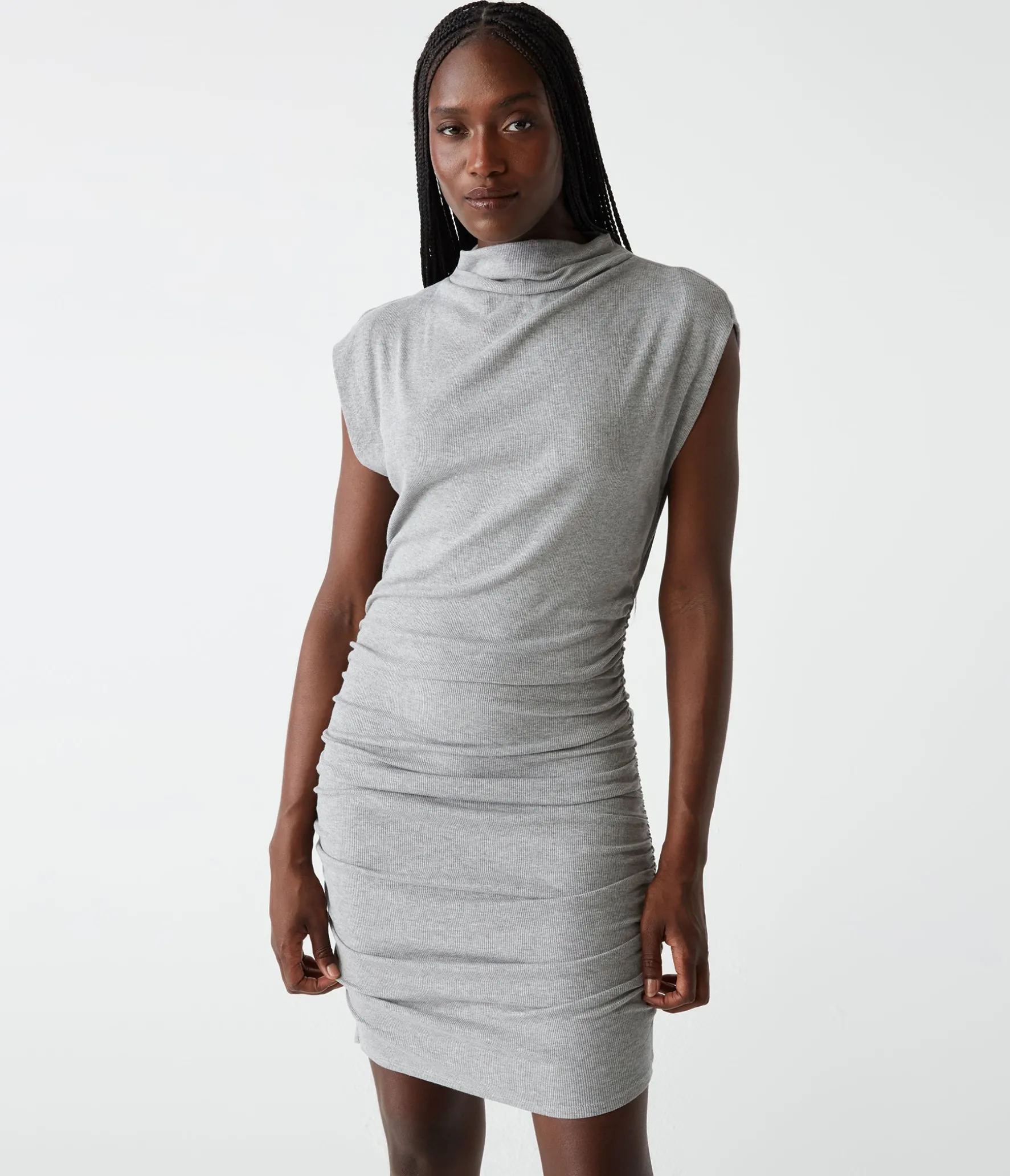 Gia Ribbed Power Shoulder Dress
