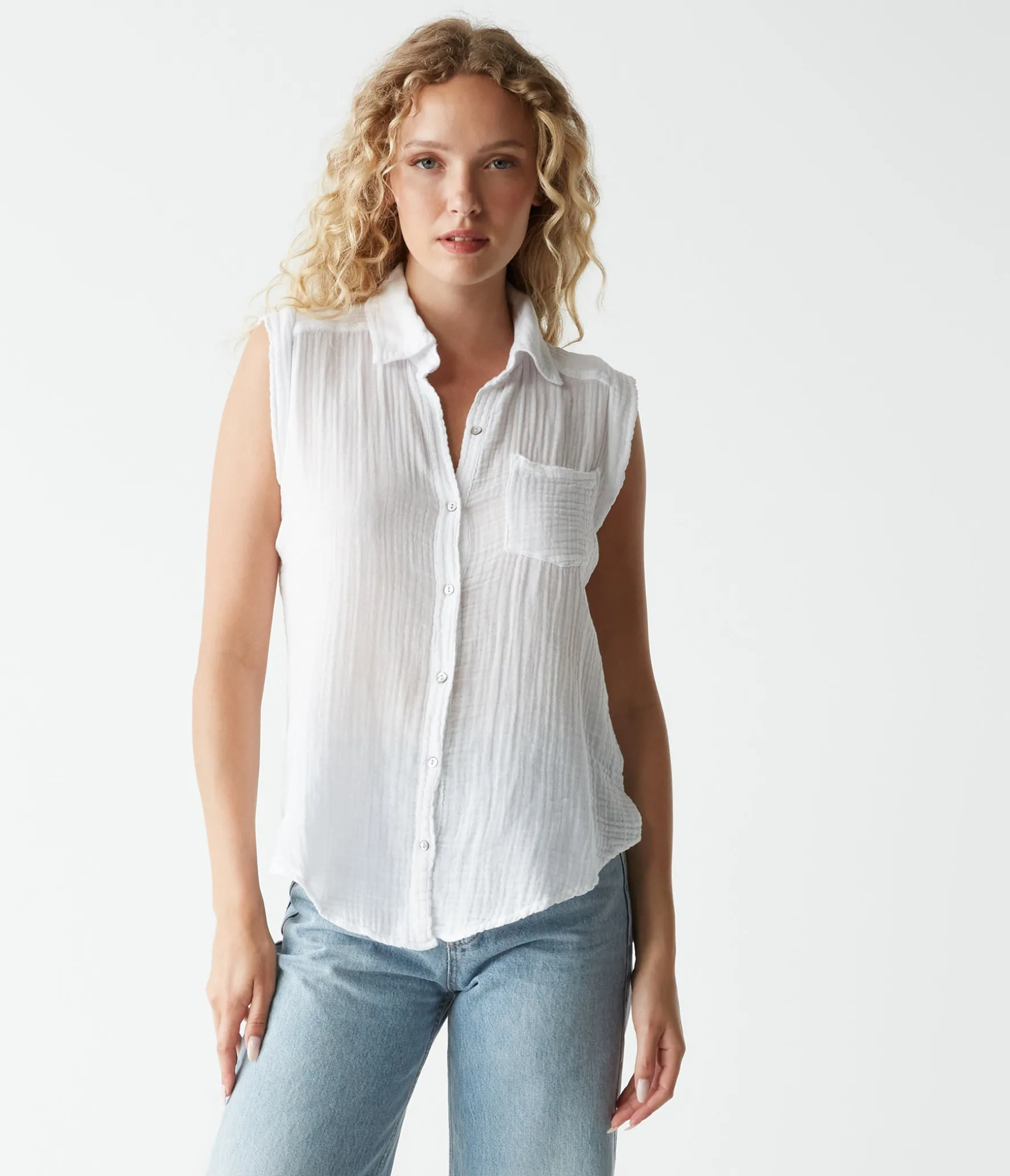 Monique Gauze Button Down Tank