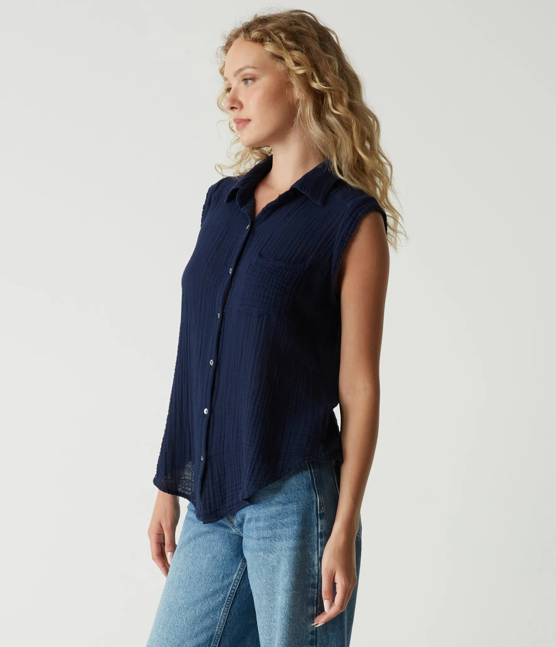 Monique Gauze Button Down Tank