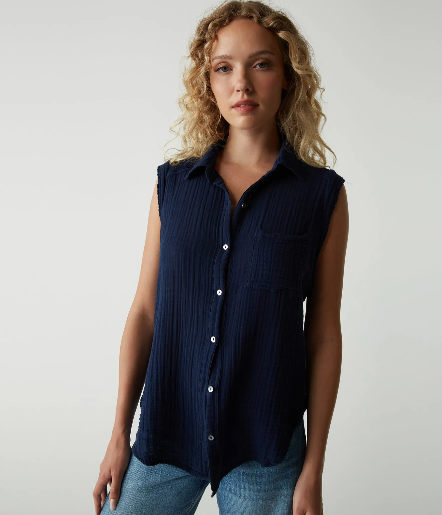 Monique Gauze Button Down Tank