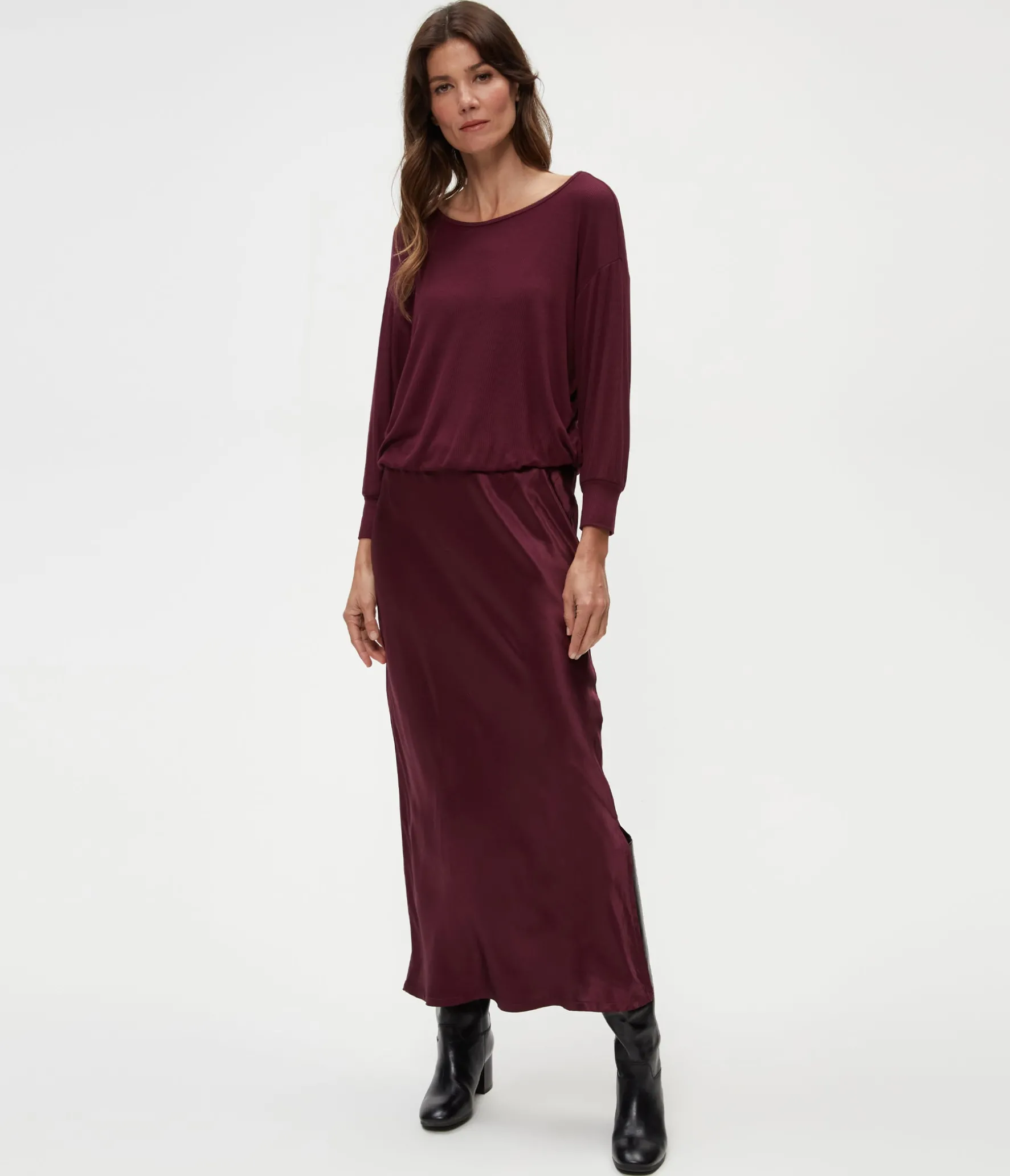 Nadia Mixed Fabric Satin Dress