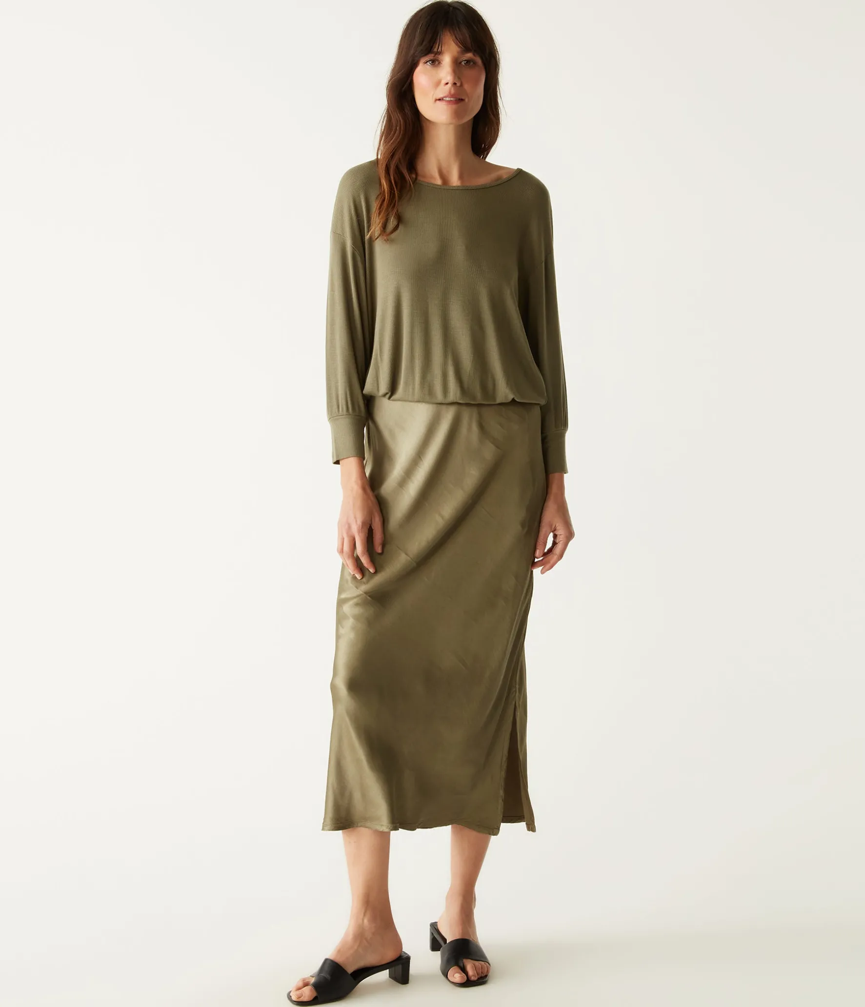 Nadia Mixed Fabric Satin Dress