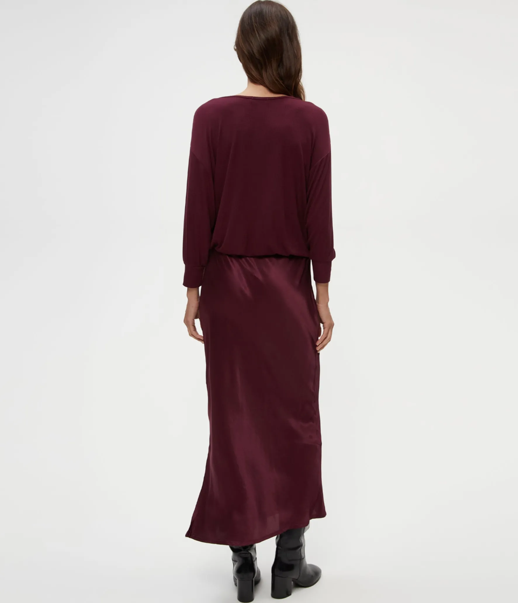 Nadia Mixed Fabric Satin Dress