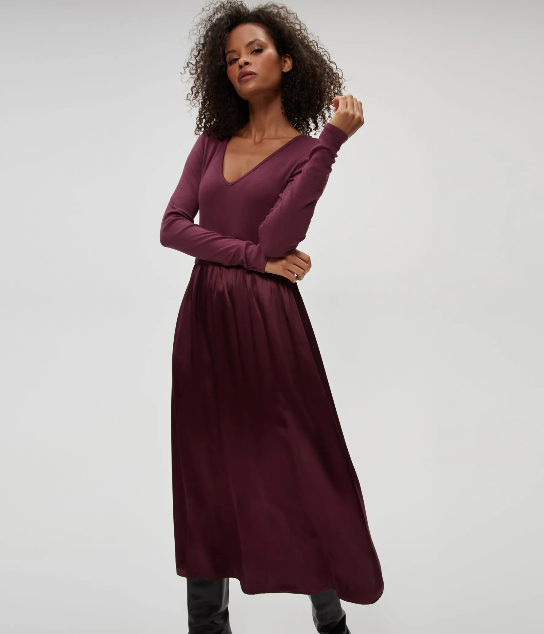 Sutton Mixed Fabric Satin Dress