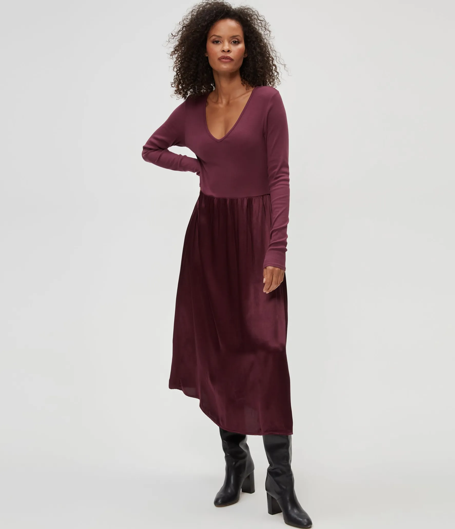 Sutton Mixed Fabric Satin Dress