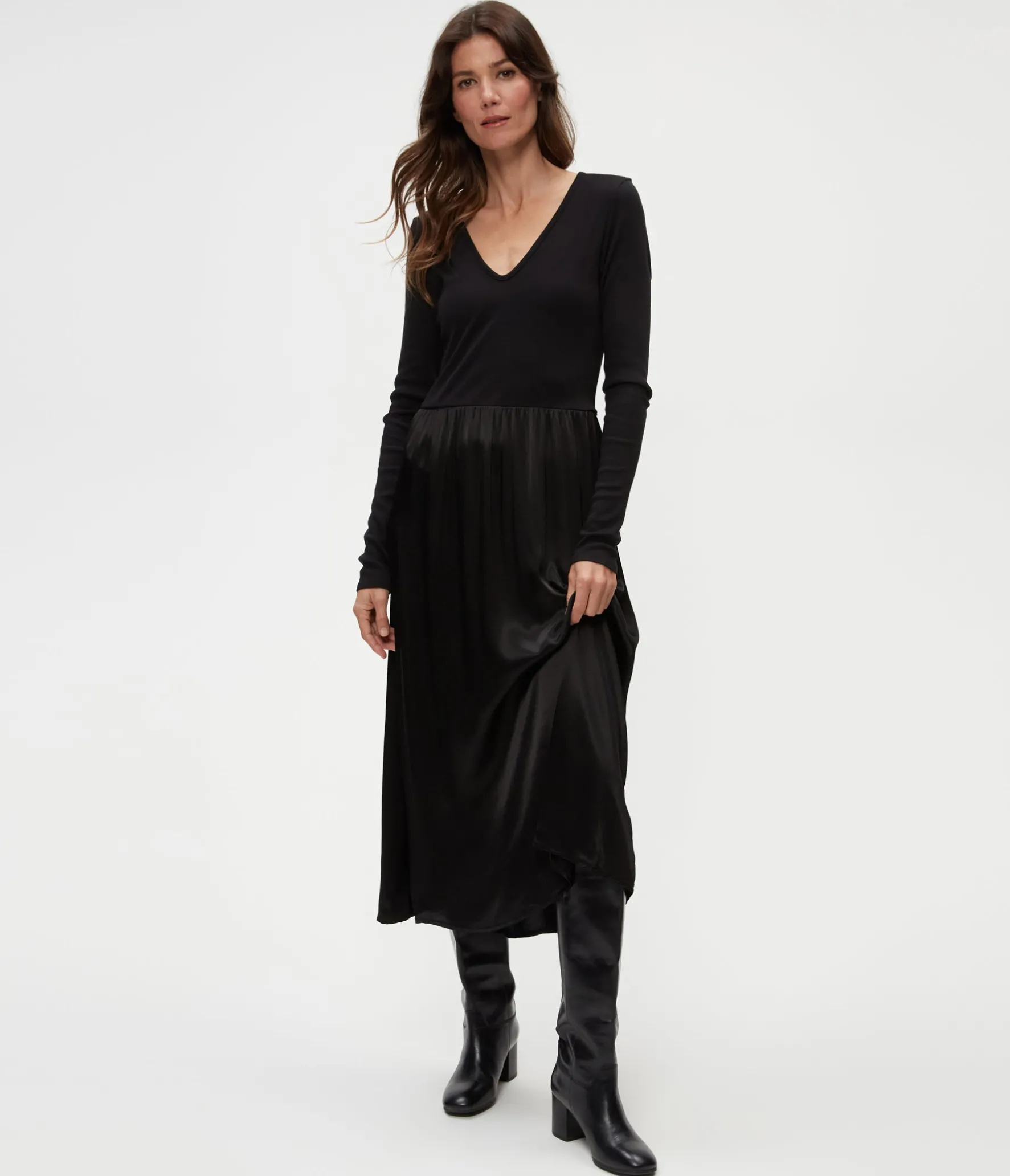 Sutton Mixed Fabric Satin Dress