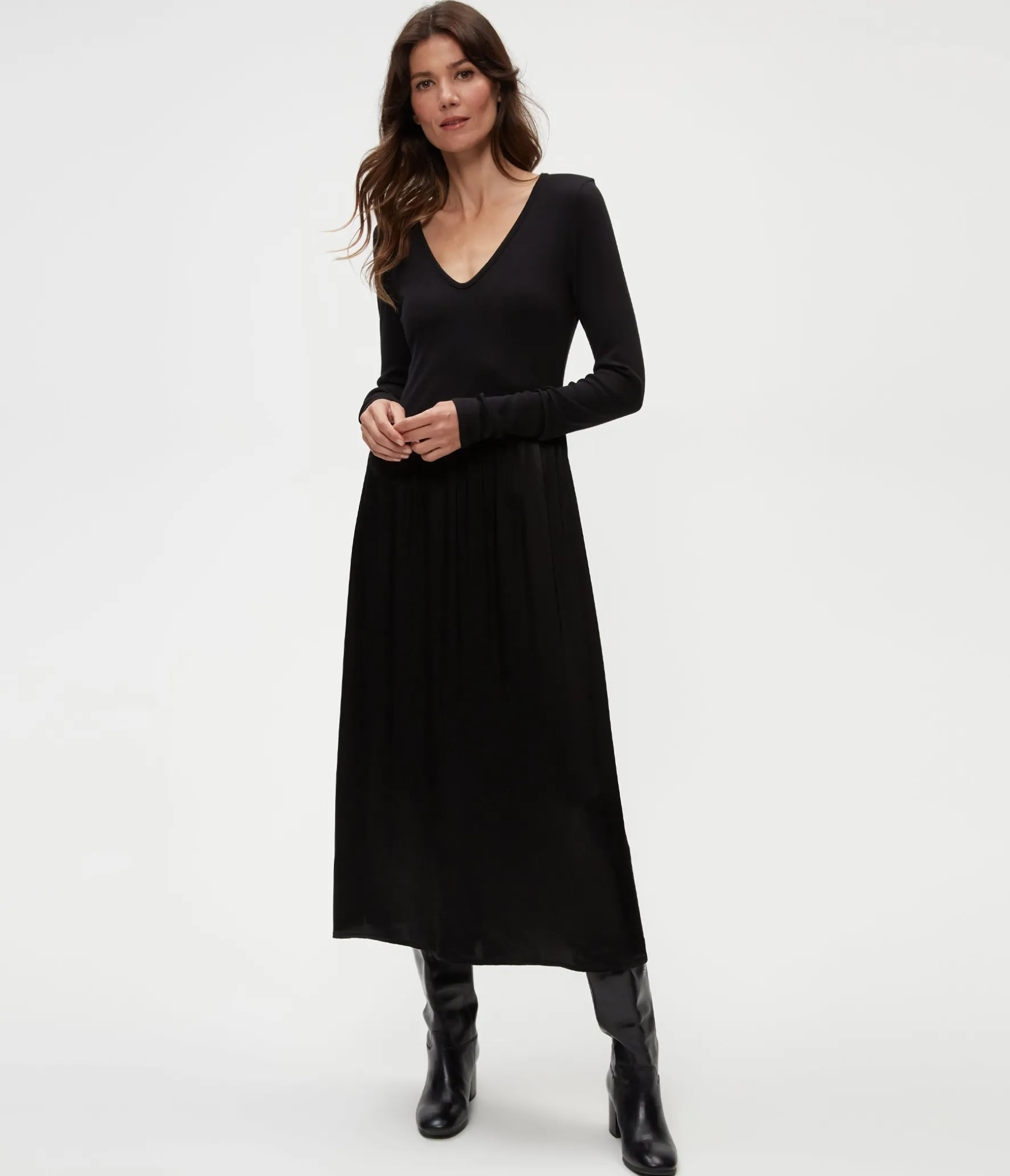 Sutton Mixed Fabric Satin Dress