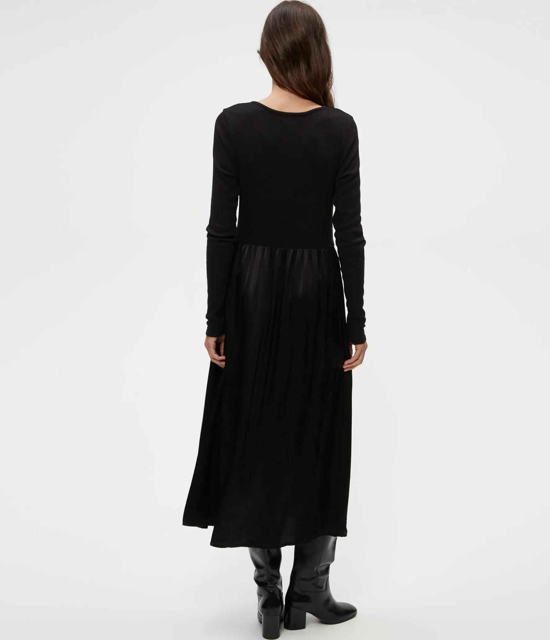 Sutton Mixed Fabric Satin Dress